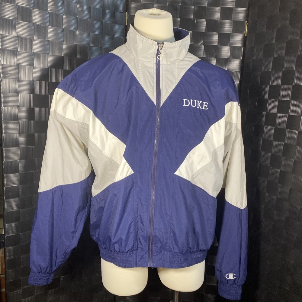 Vintage Champion Men XL Duke University Windbreaker Jacket Navy Grey White Golf